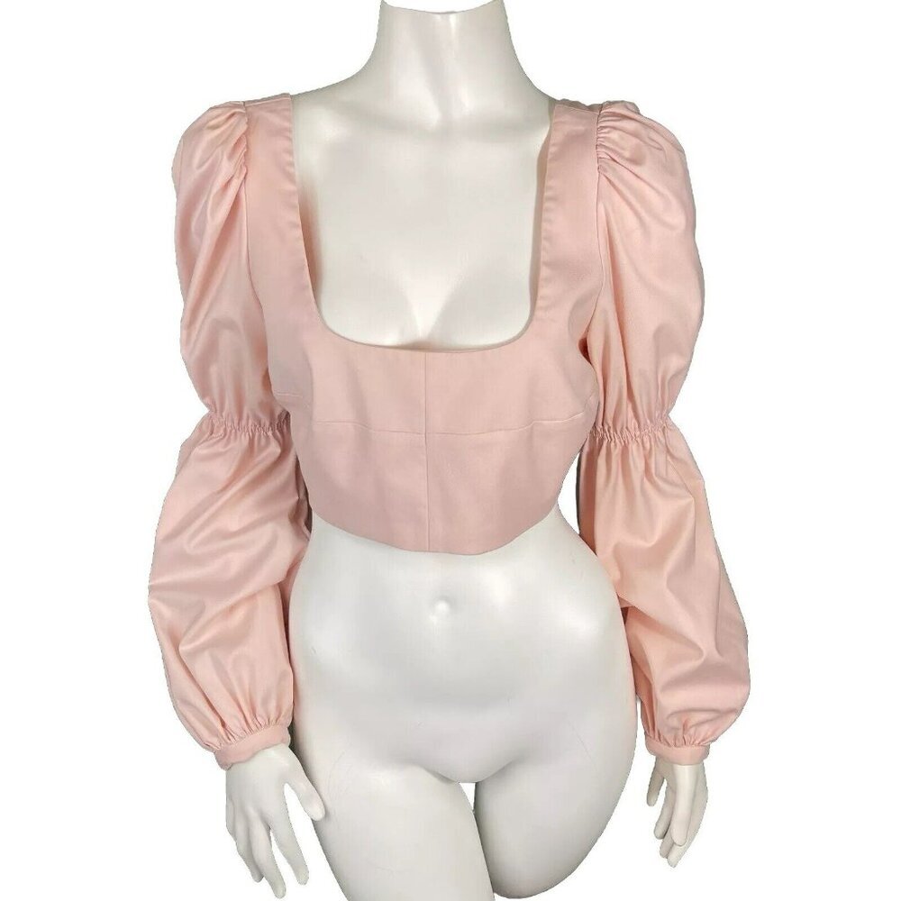Lovers + Friends Women’s Puff Long Sleeve Crop Cropped Top Pink Size Medium